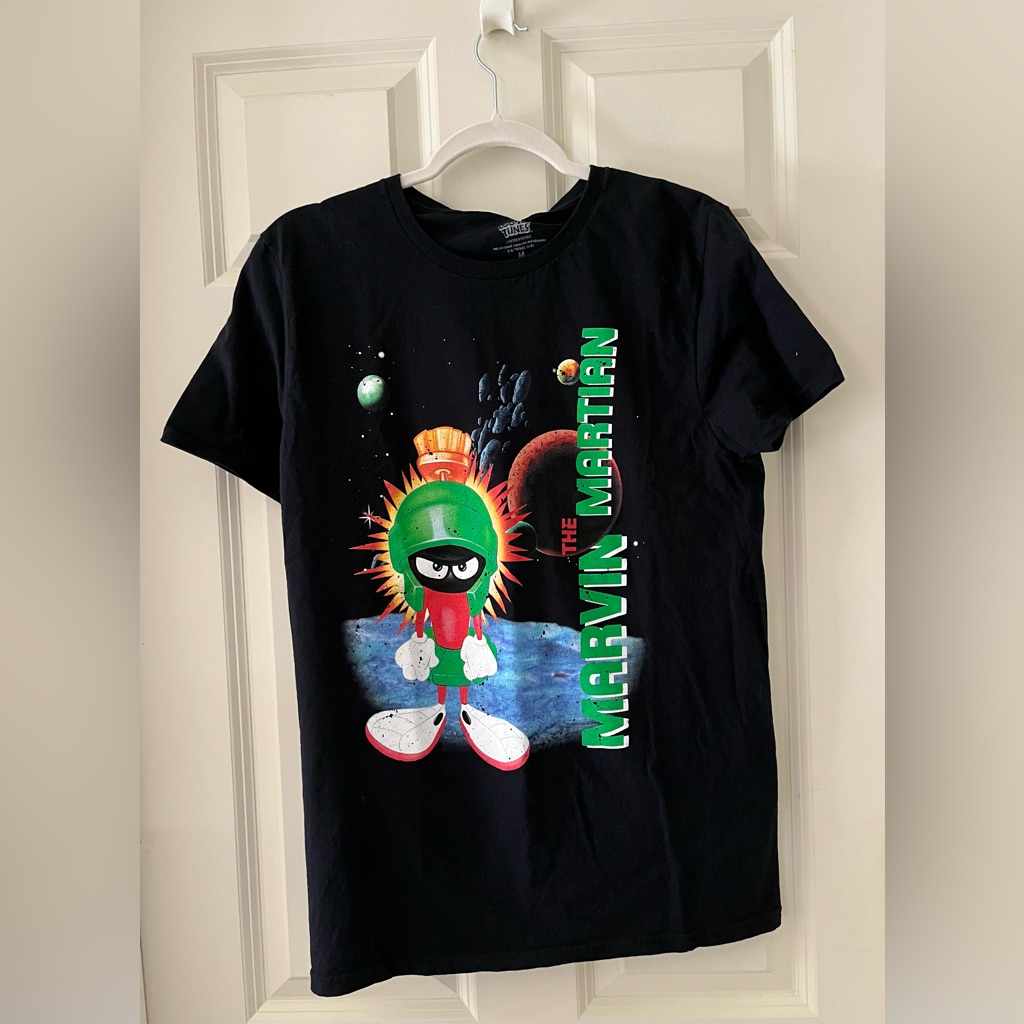 Men’s Graphic Marvin The Martian Black Short Sleeve Crewneck T-Shirt Cartoon M